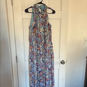 Floral Halter Maxi Dress - Blue and Orange